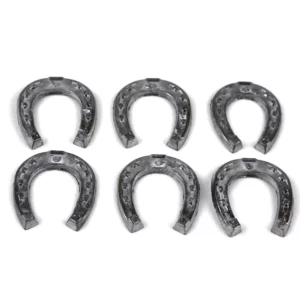 Nieuwjaars tinnen gelukshoefijzers 44 x 40 mm 6 stuks, zilver—marge